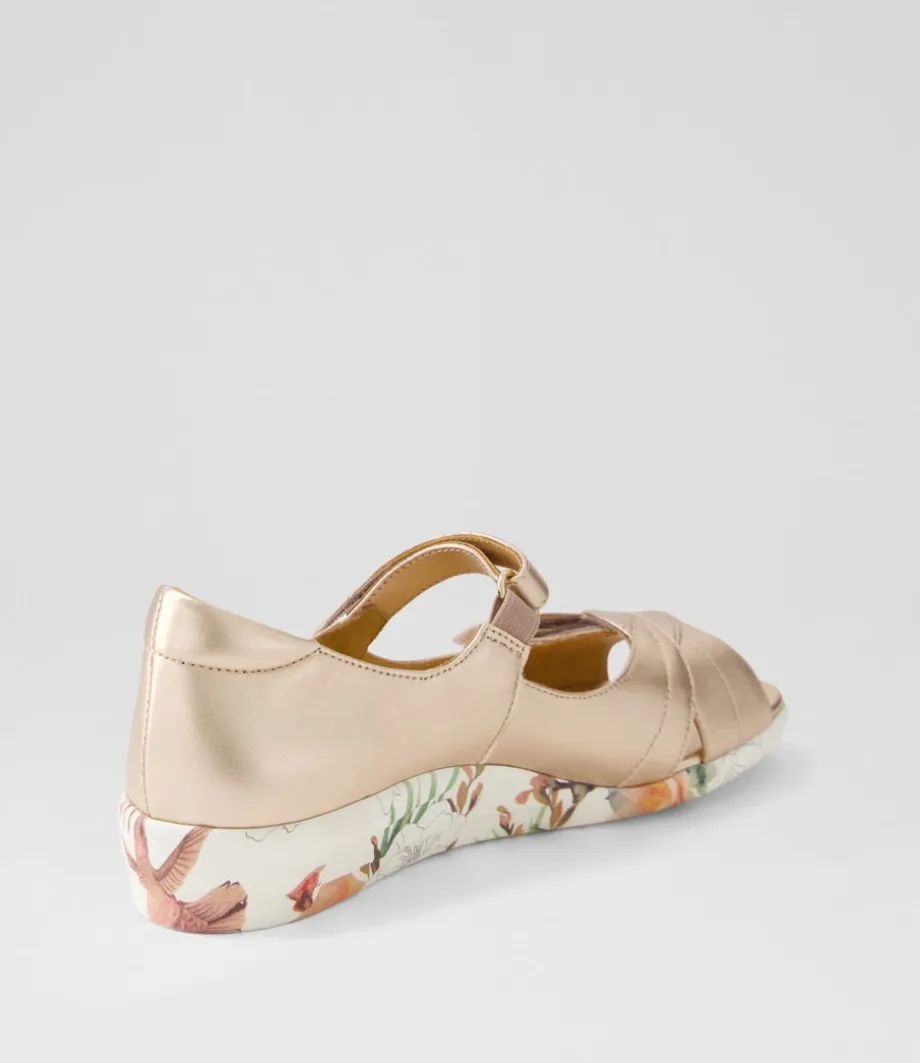 Disco W Pale Rose Gold Blush Floral Leather Sandals