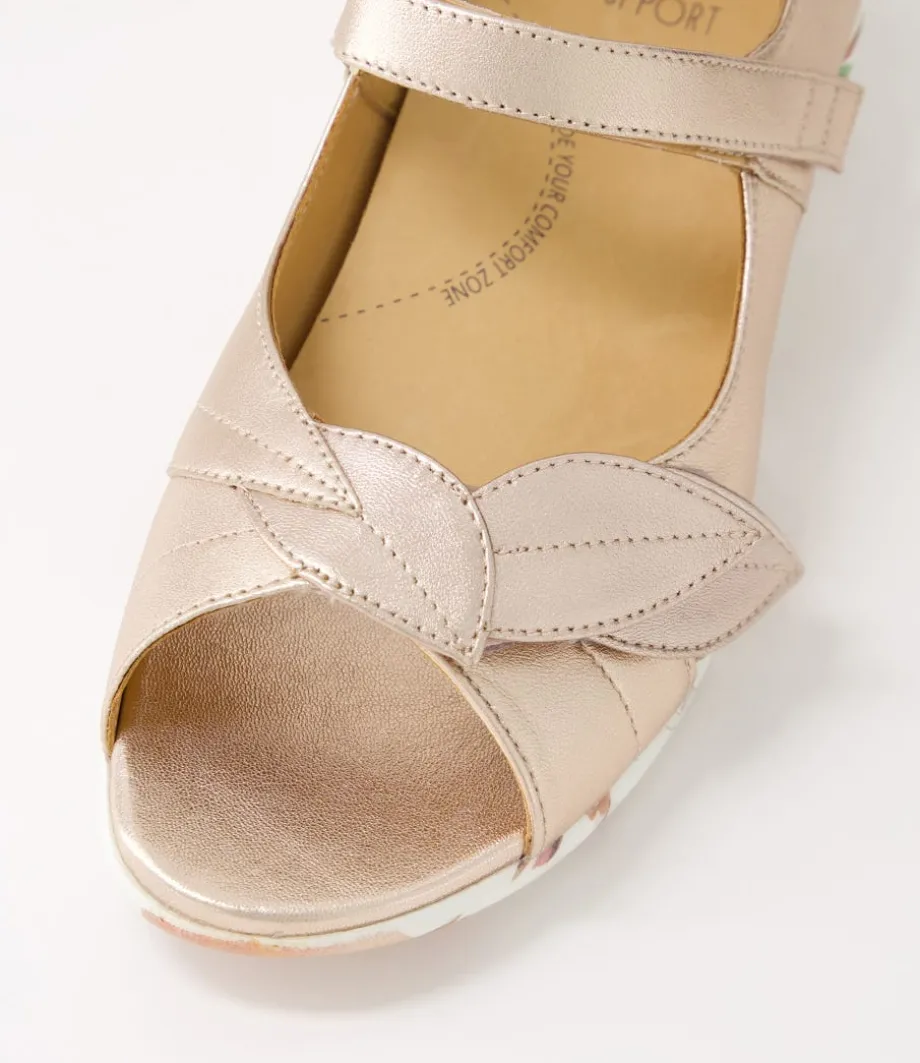 Disco W Pale Rose Gold Blush Floral Leather Sandals