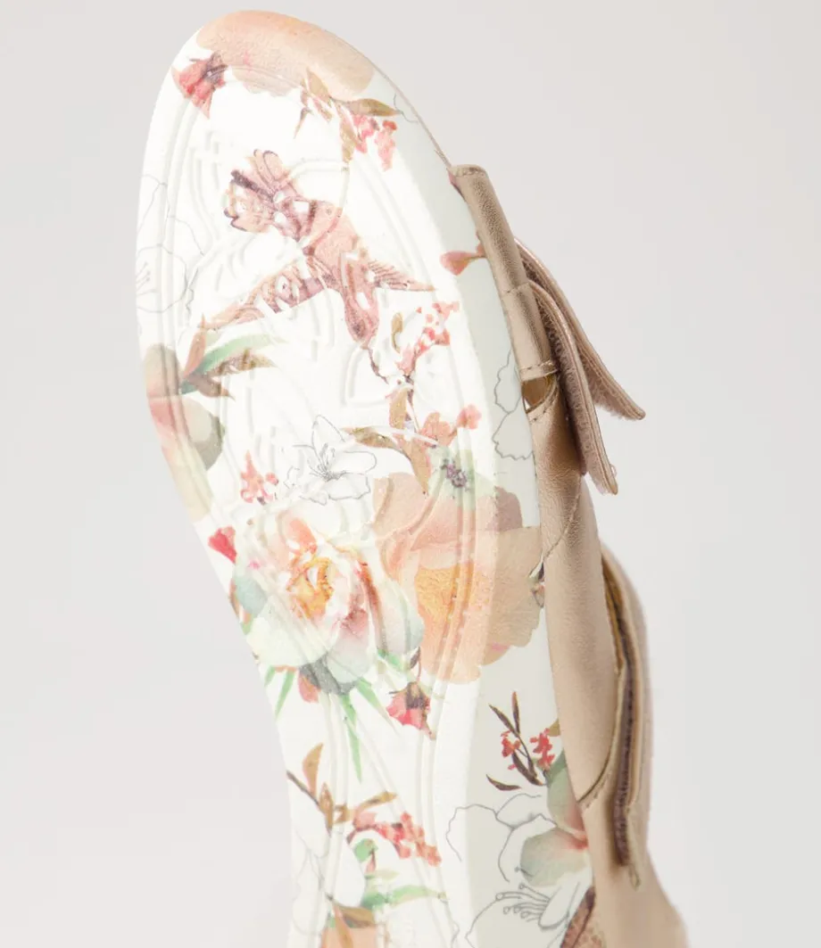 Disco W Pale Rose Gold Blush Floral Leather Sandals