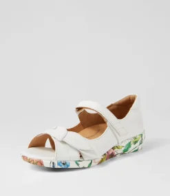 Disco W White Bright Floral Leather Sandals