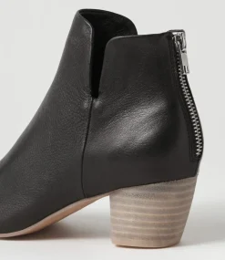 Dollars Black Natural Heel Leather Ankle Boots
