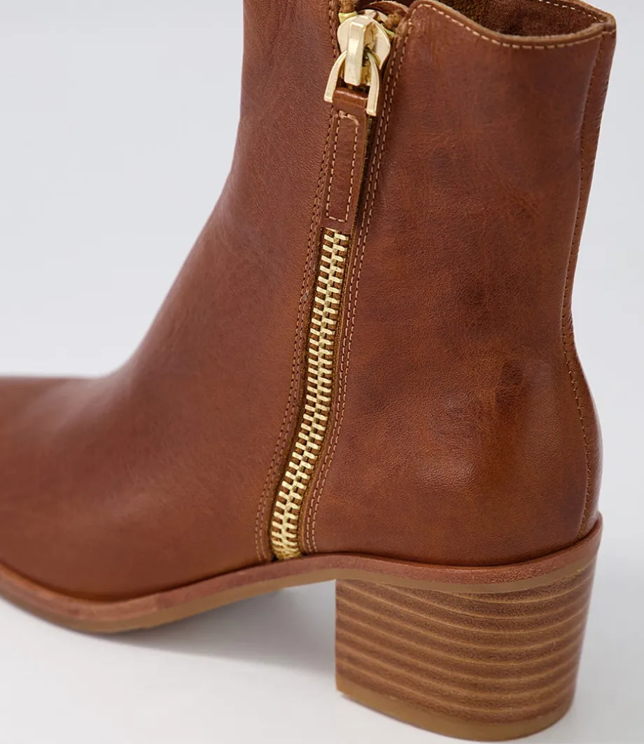 Dorete Tan Natural Heel Leather Ankle Boots