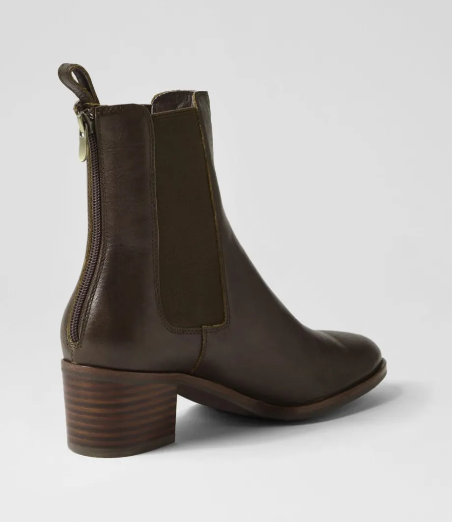 Dowell Dark Olive Choc Leather Chelsea Boots