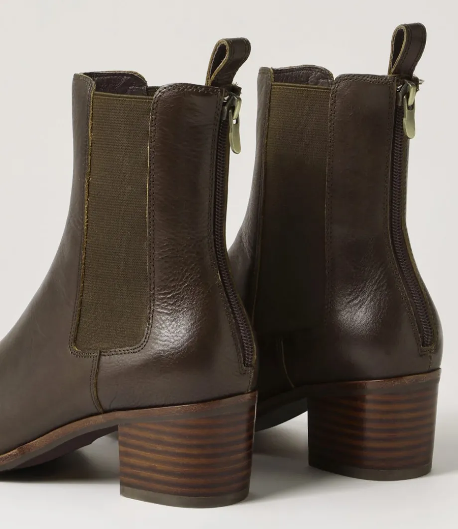 Dowell Dark Olive Choc Leather Chelsea Boots