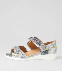 Doxie W Navy Silver Floral Leather Sandals