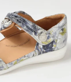 Doxie W Navy Silver Floral Leather Sandals