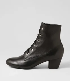 Durban Black Leather Lace Up Boots