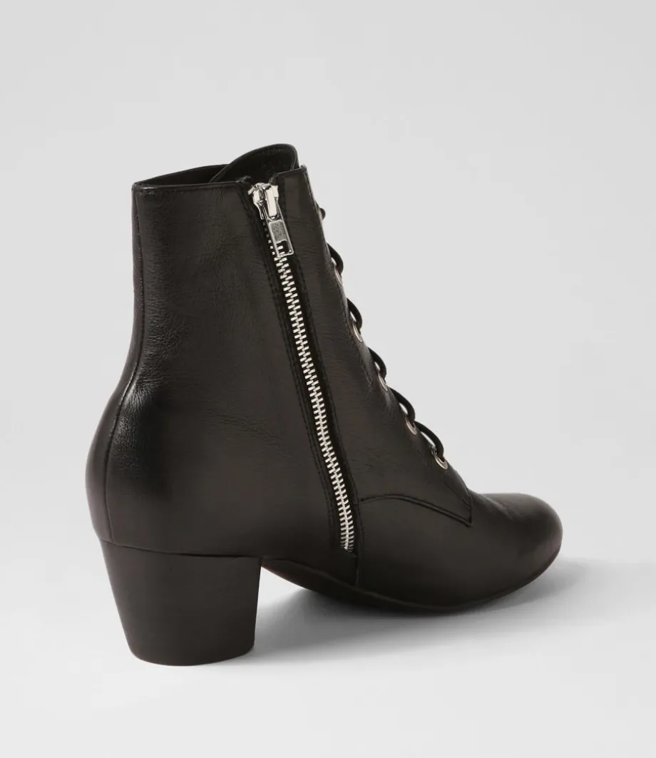 Durban Black Leather Lace Up Boots
