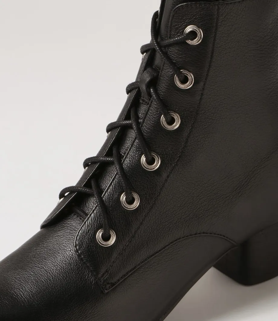 Durban Black Leather Lace Up Boots