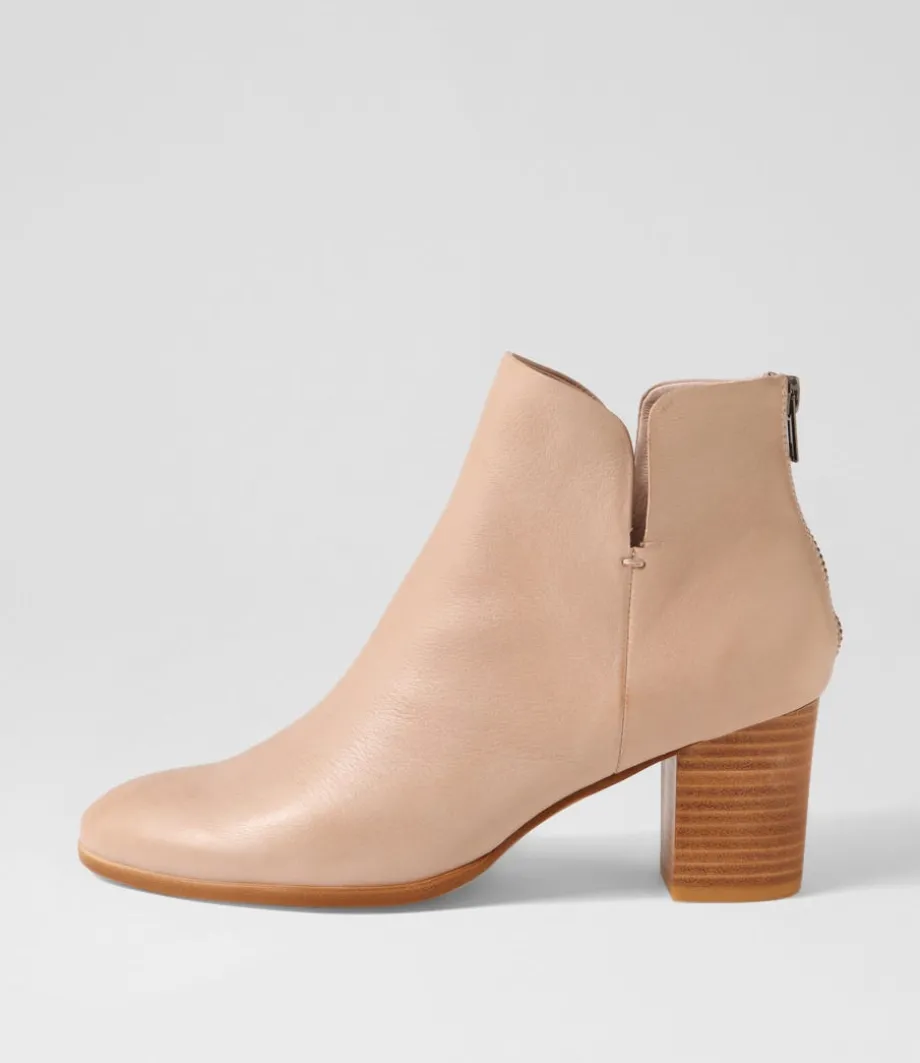 Duriel Cafe Natural Heel Leather Ankle Boots