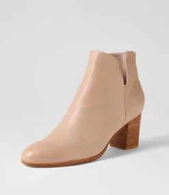 Duriel Cafe Natural Heel Leather Ankle Boots