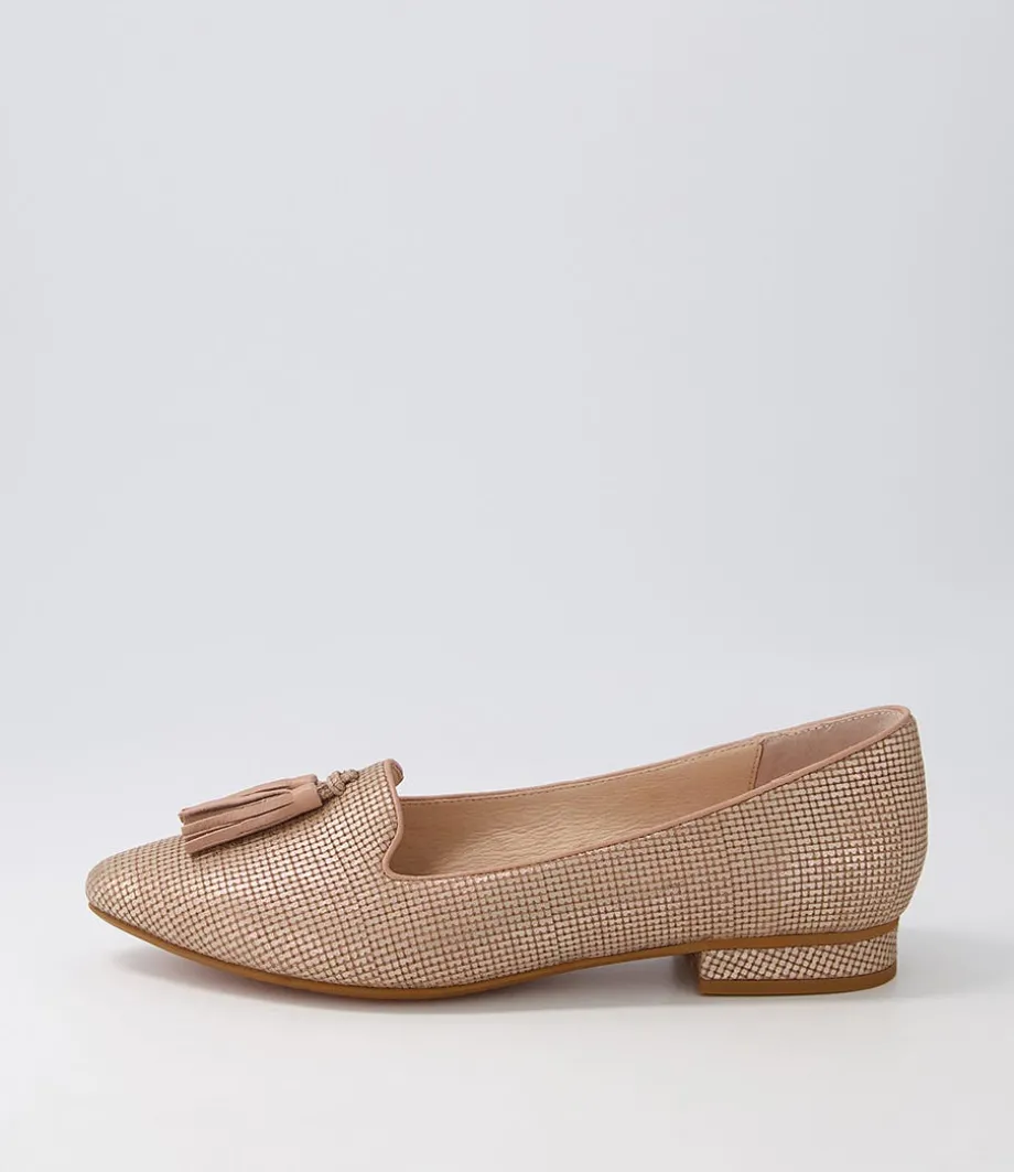 Dustu Rose Gold Cut Leather Loafers