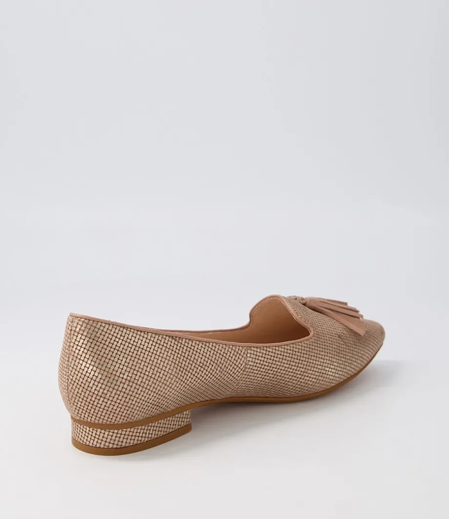 Dustu Rose Gold Cut Leather Loafers