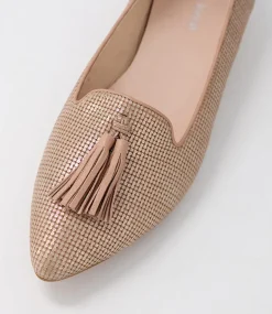 Dustu Rose Gold Cut Leather Loafers