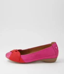Elandy Fuchsia Red Leather Nubuck Ballet Flats