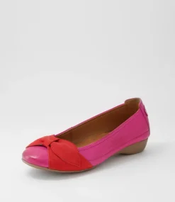 Elandy Fuchsia Red Leather Nubuck Ballet Flats