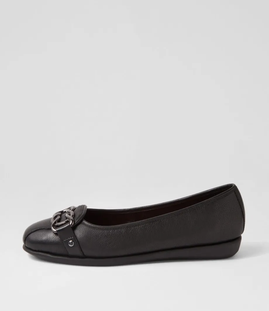 Elisse Black Leather Ballet Flats