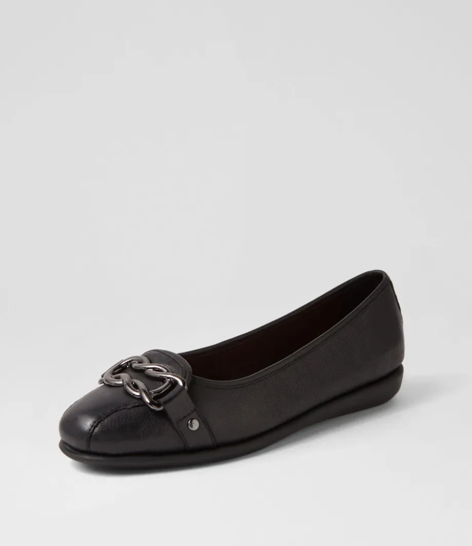 Elisse Black Leather Ballet Flats