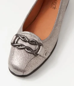 Elisse Gunmetal Foil Black Leather Ballet Flats