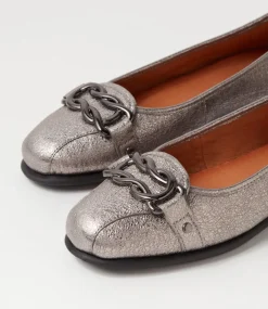 Elisse Gunmetal Foil Black Leather Ballet Flats