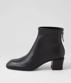 Elliza Black Leather Ankle Boots