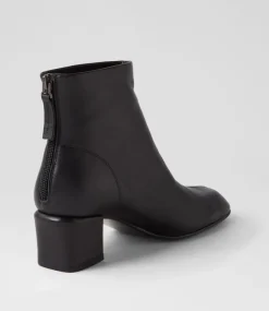Elliza Black Leather Ankle Boots