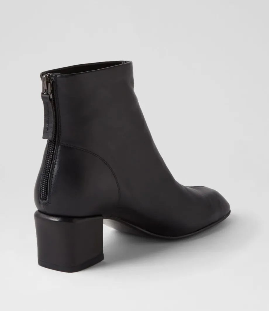 Elliza Black Leather Ankle Boots