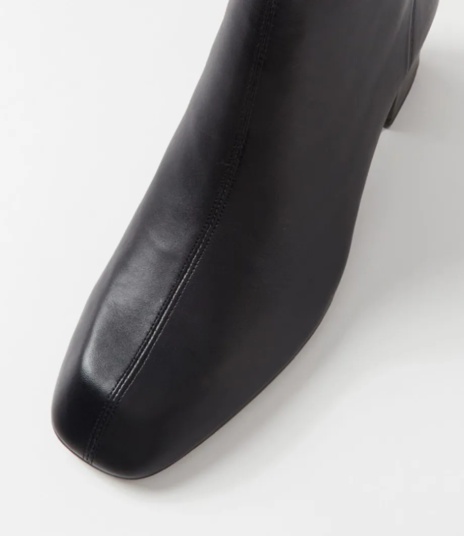 Elliza Black Leather Ankle Boots