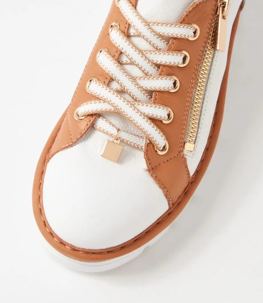 Elos White Dark Tan Leather Sneakers