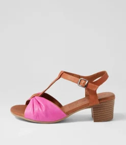 Emin Fuchsia Tan Leather Sandals