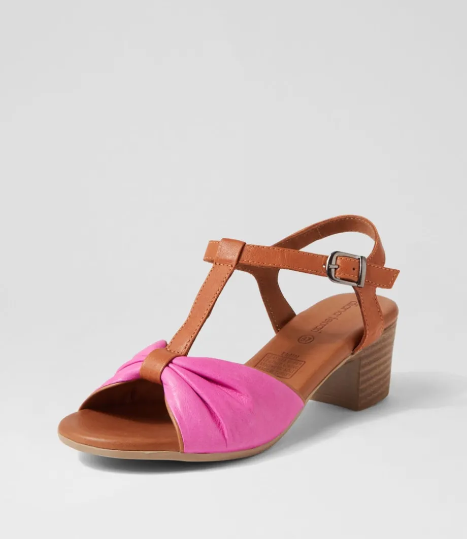 Emin Fuchsia Tan Leather Sandals