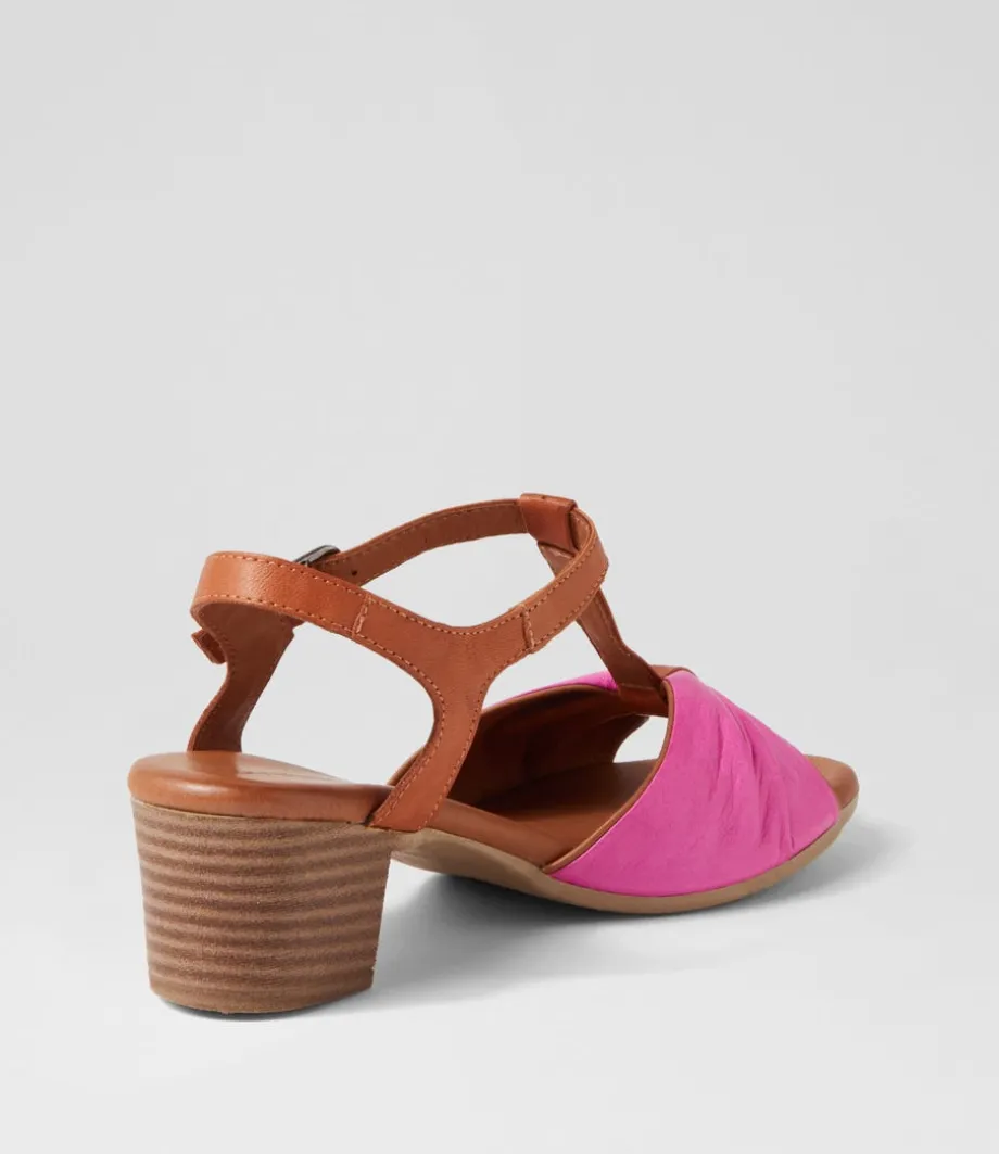 Emin Fuchsia Tan Leather Sandals