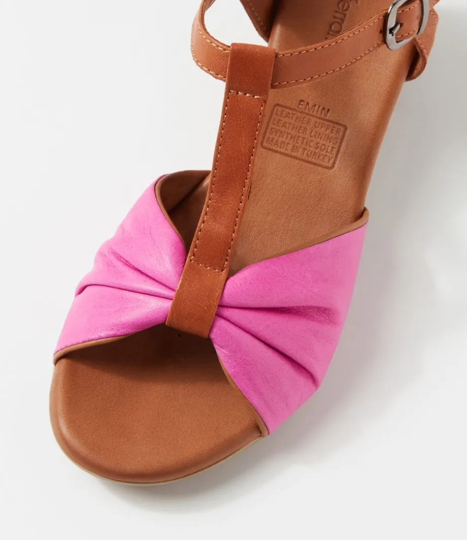 Emin Fuchsia Tan Leather Sandals