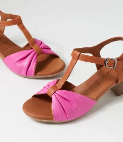 Emin Fuchsia Tan Leather Sandals