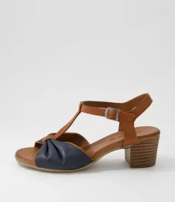 Emin Navy Tan Leather Sandals
