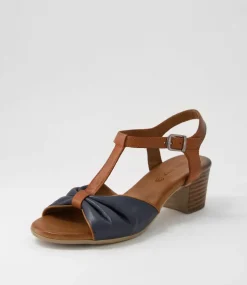 Emin Navy Tan Leather Sandals
