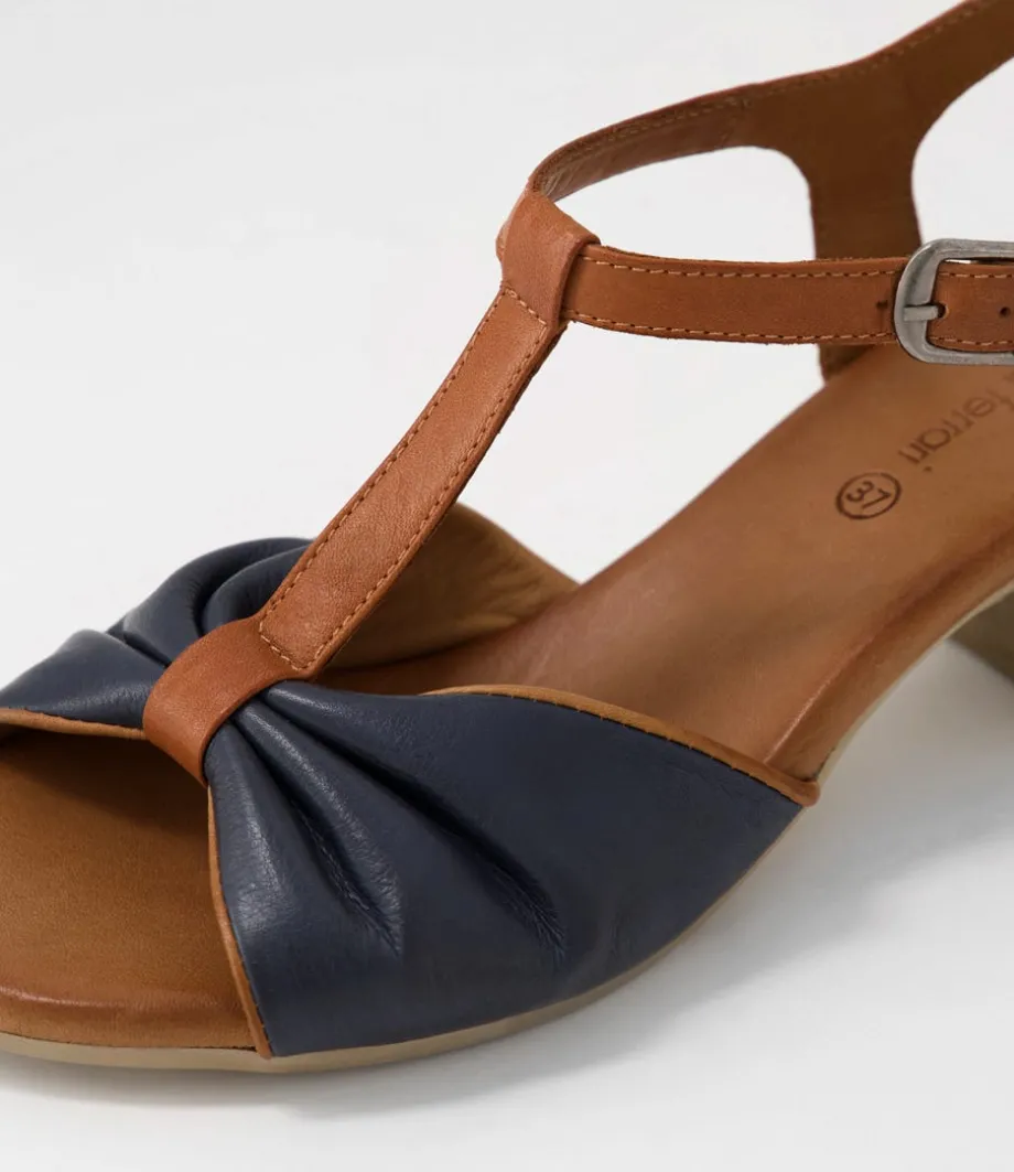 Emin Navy Tan Leather Sandals