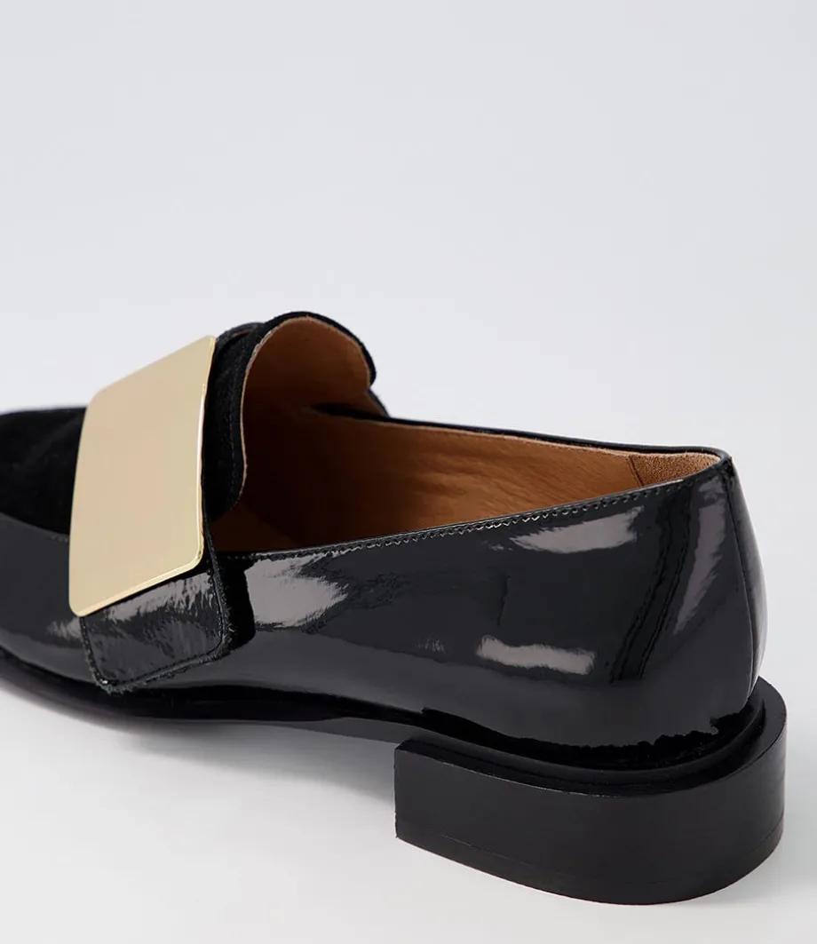 Ering Black Gold Patent Suede Loafers