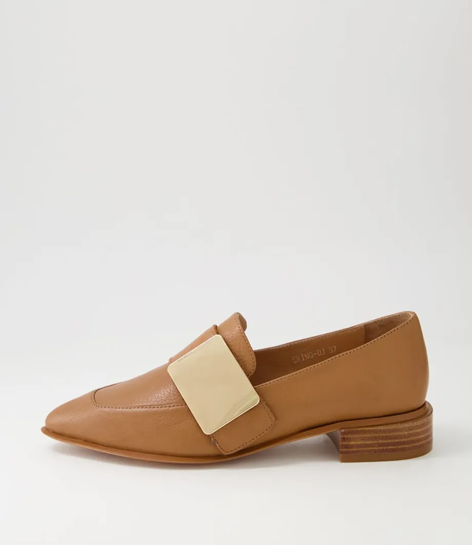 Ering Dark Tan Gold Leather Loafers