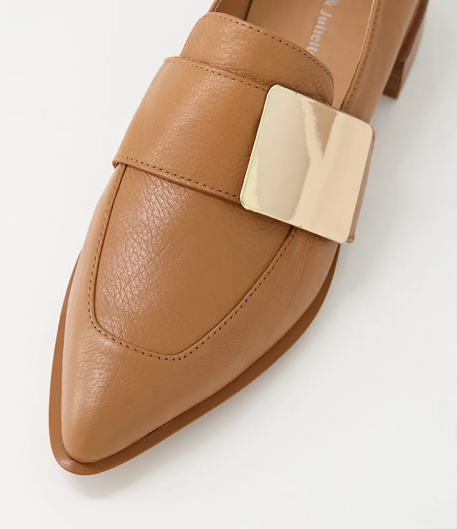Ering Dark Tan Gold Leather Loafers