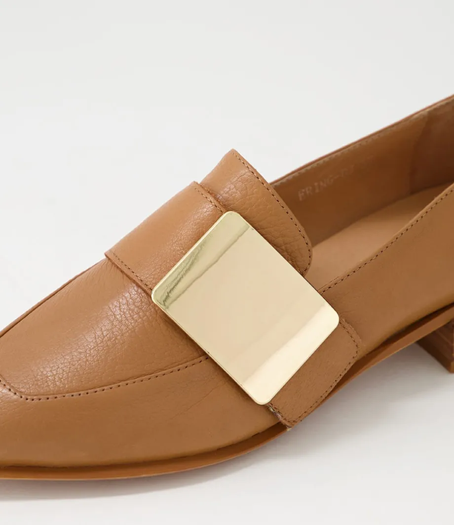 Ering Dark Tan Gold Leather Loafers