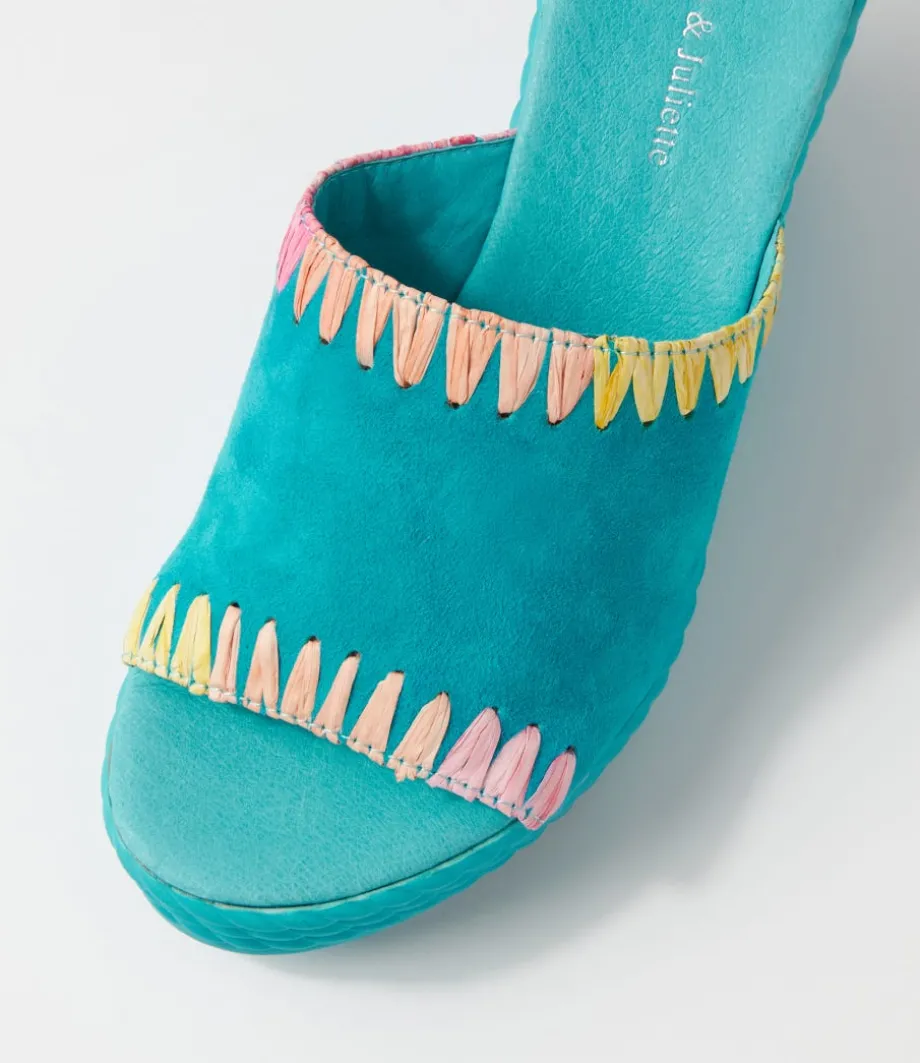 Esmey Aqua Bright Suede Sandals