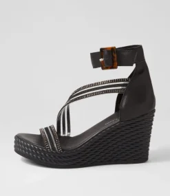 Estela Black Vinylite Leather Sandals