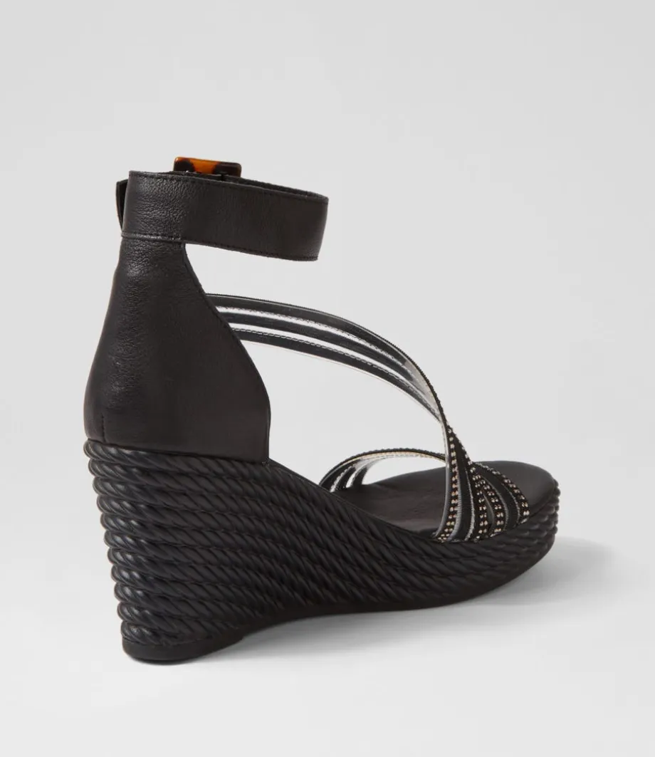 Estela Black Vinylite Leather Sandals