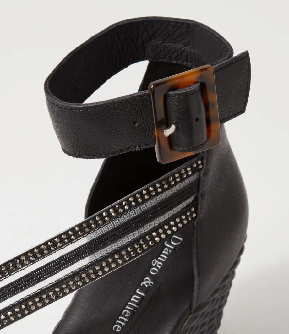 Estela Black Vinylite Leather Sandals