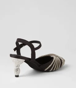 Eugenie Black Satin Heels