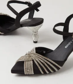 Eugenie Black Satin Heels