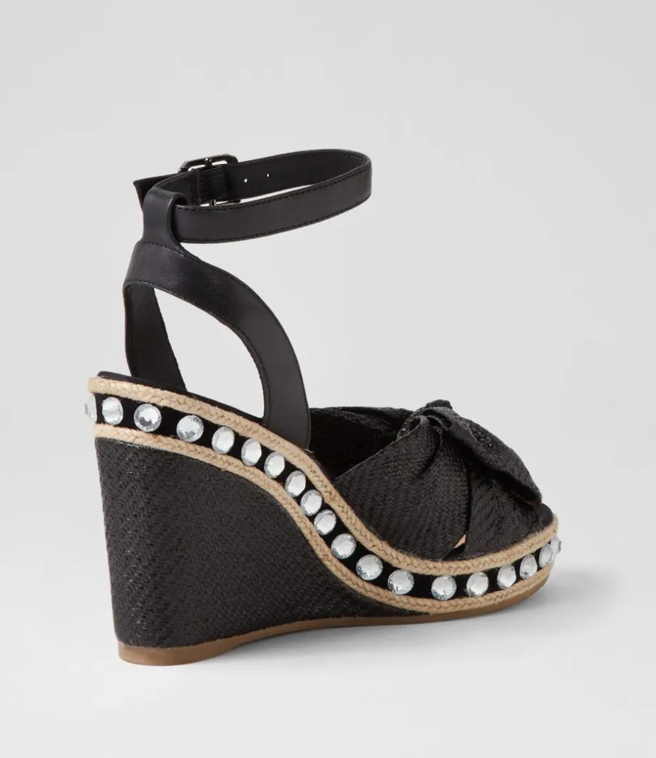 Evone Black Synthetic Raffia Leather Espadrilles