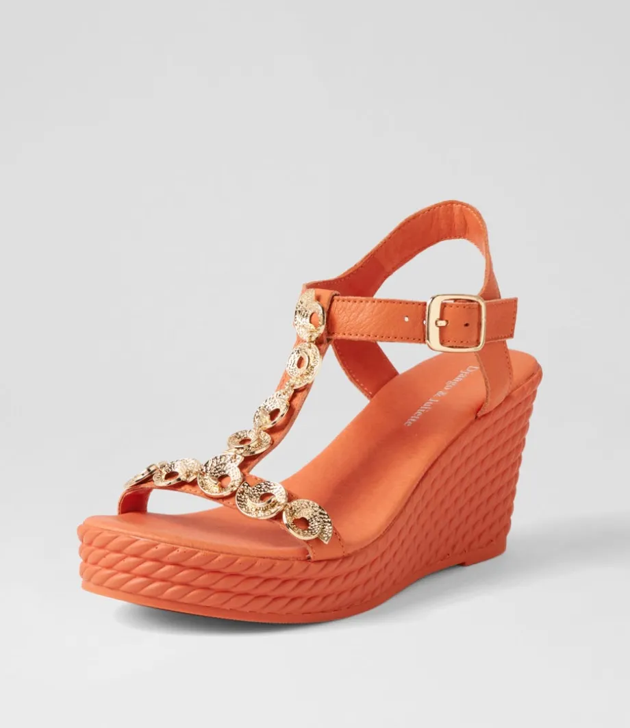 Evry Bright Orange Gold Leather Sandals