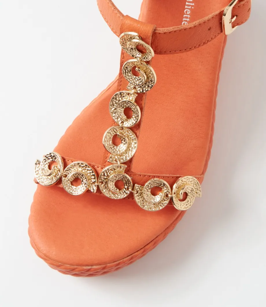 Evry Bright Orange Gold Leather Sandals